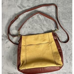 American Leather Co. Genuine Leather Two Tone Crossbody Shoulder Bag Brown Yello